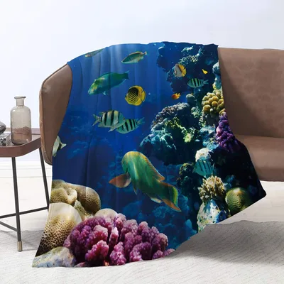 Tropical Fish Coral Reef Blanket Underwater Scene for Ocean Lovers