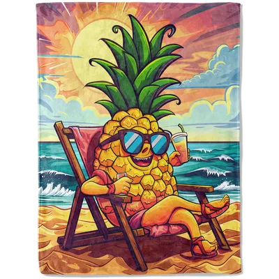 Pineapple Relaxing on Beach Blanket: Chill Fruit Character Design