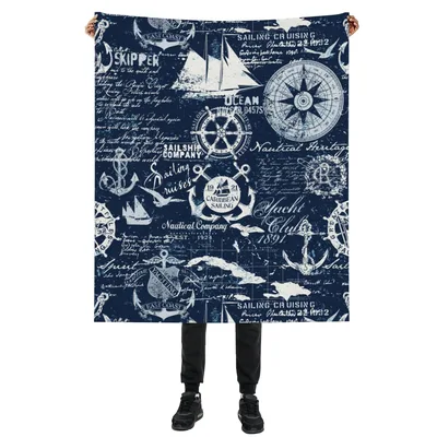 Nautical Anchor and Compass Blanket: Vintage Sailing Collage Design