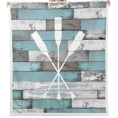 Crossed Oars on Wood Blanket: Rustic Lake Life Decor for Boaters