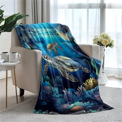 Sea Turtles Underwater Coral Blanket: A Deep Blue Reef Design