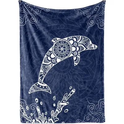 Dolphin Mandala Ornament Blanket: Zen Ocean Art for Cozy Days