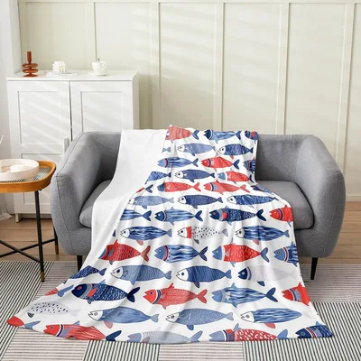 Japanese Blue Red Fish Blanket: A Stylish Ocean Pattern for Your Home