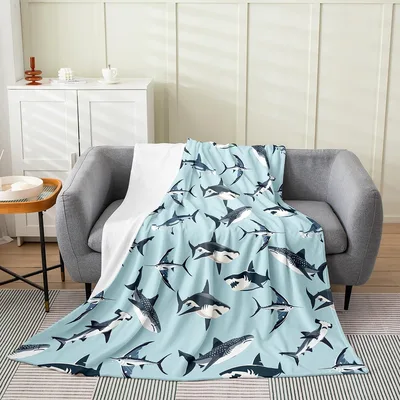 Shark Pattern Blue Ocean Blanket: A Playful Underwater Scene
