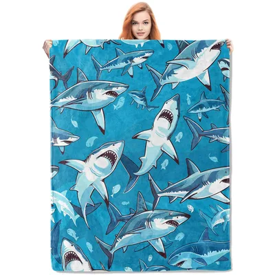 Shark Ocean Pattern Blanket: Cartoon Sharks Swimming on Blue Water