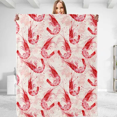 Red Shrimp Pattern Blanket: A Watercolor Seafood Print for Foodies