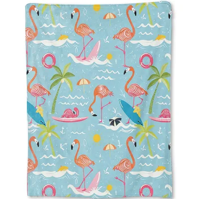 Tropical Flamingo Palm Pattern Blanket: Surfing Birds and Beach Vibes