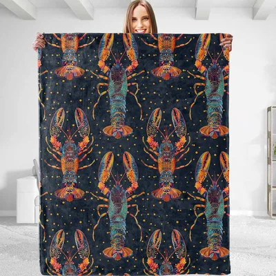 Lobster Pattern Ocean Design Blanket featuring vibrant