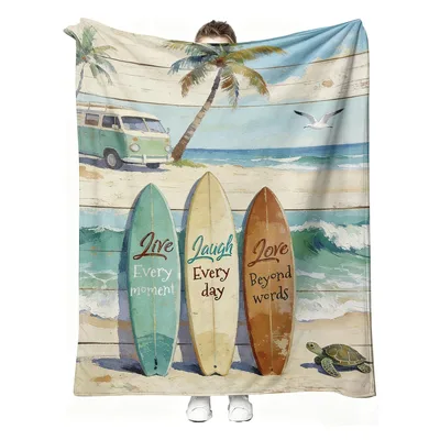 Vintage Beach Surfboards Scene Blanket featuring retro surfboards