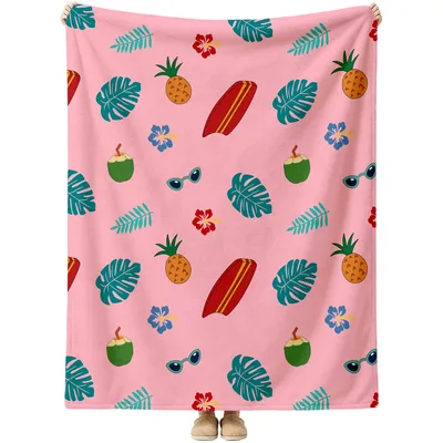 Tropical Pineapples and Surfboards Blanket: Beach Vibes on Pink