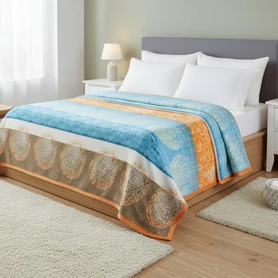 Papaya Beach Striped Paisley Blanket: Vibrant Orange and Blue Design