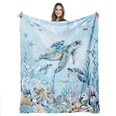 Watercolor Sea Turtle Ocean Blanket: A Serene Underwater Scene