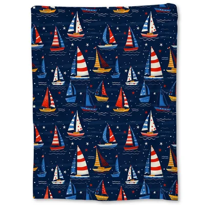 Nautical Sailboats Pattern Blanket: Red, White, and Blue Boat Design