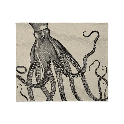 Black Octopus on Marble Blanket: Vintage Marine Illustration