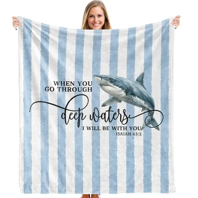 Deep Waters Shark Verse Blanket - Isaiah 43:2 Ocean Print