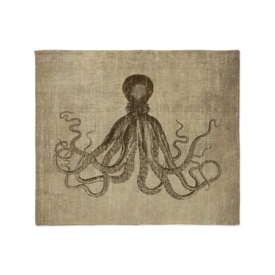 Octopus Triptych Art Blanket: Vintage Marine Illustration