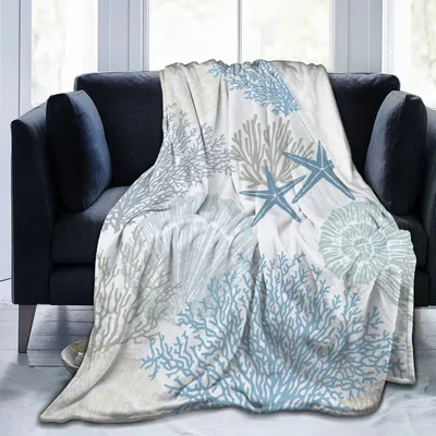 Nautical Coral and Starfish Blanket: Coastal Decor for Marine Lovers