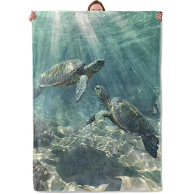 Sea Turtles Underwater Blanket: Ocean Life Throw