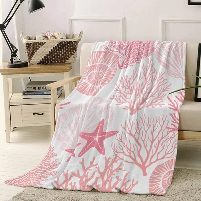 Pink Starfish Shell Coral Blanket: Coastal Pink Sea Life Design