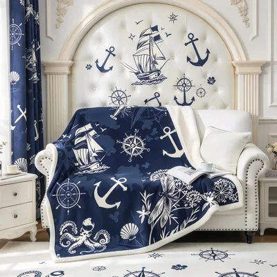 Nautical Sailboat Anchor Pattern Blanket: Classic Maritime Design