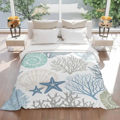 Coastal Shells and Coral Blanket: Marine Life Design for Beach Lovers