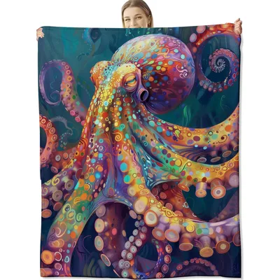 Colorful Octopus Art Blanket: Psychedelic Sea Creature Design