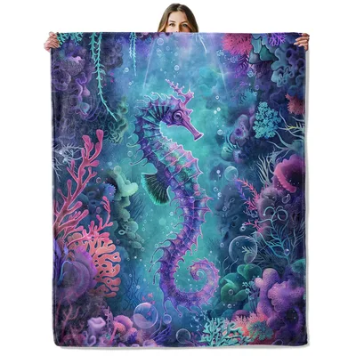 Seahorse Under the Ocean Blanket: Vibrant Marine Life Design