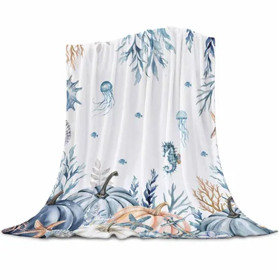 Blue Coral Seahorse Starfish Blanket featuring blue pumpkins