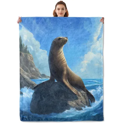 Sea Lion on Ocean Blanket: Coastal Rock Art for Nature Lovers