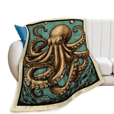 Vintage Octopus Illustration Blanket: Nautical Art for Ocean Lovers