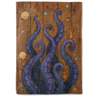 Purple Mermaid Blanket: Deep Sea Octopus Tentacles on Wood