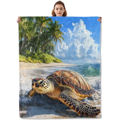 Sea Turtle Tropical Beach Blanket: Coastal Art for Your Sofa