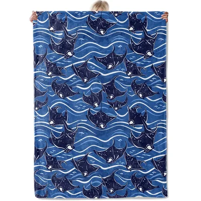 Manta Ray Ocean Pattern Blanket: Gliding Rays in Deep Blue Waves