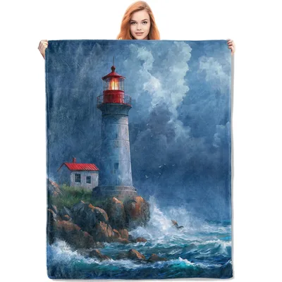 Stormy Lighthouse Painting Blanket: Coastal Art for Your Couch