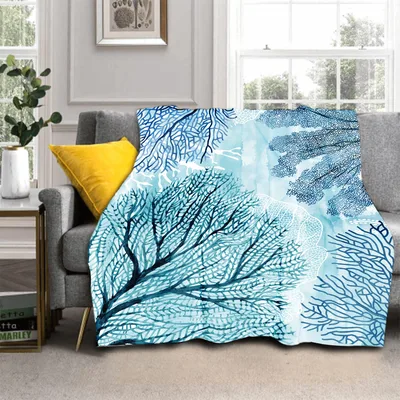 Teal Coral Branches Blanket: Watercolor Ocean Design for Coastal Homes