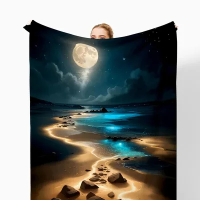 Moonlit Beach Path Blanket: Celestial Coastal Night Scene