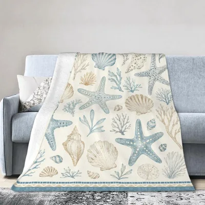 Seashell Starfish Coastal Pattern Blanket for Beach Lovers