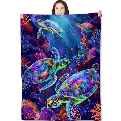 Underwater Sea Turtles Blanket: Neon Reef Art for Ocean Lovers