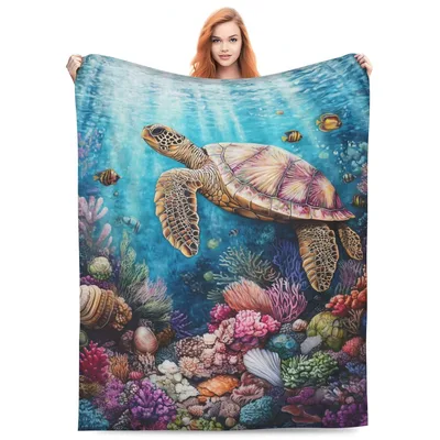 Sea Turtle Coral Reef Blanket No. 2: Underwater Art for Ocean Lovers