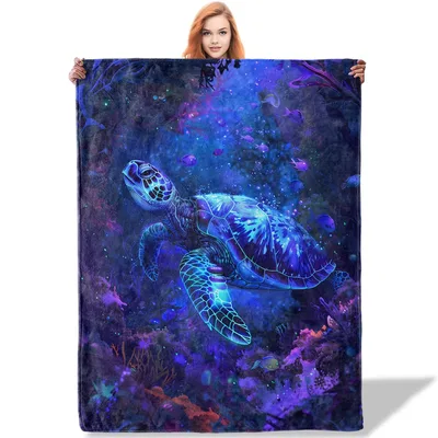 Glowing Sea Turtle Galaxy Blanket