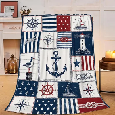 Nautical Sailboat Anchor Patchwork Blanket for Maritime Lovers