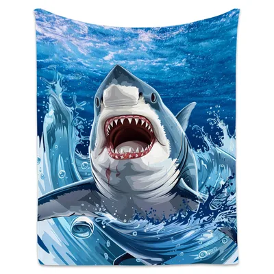 Great White Shark Blanket: Fierce Predator in Blue Ocean Waves