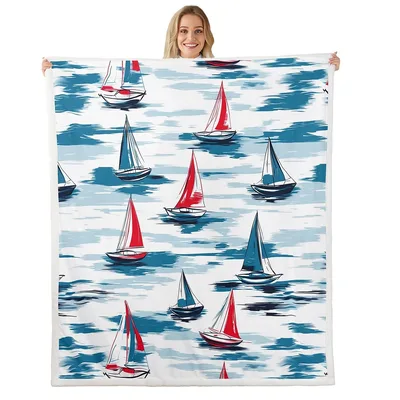 Sailboats on Blue Waves Blanket: Nautical Print for Ocean Lovers