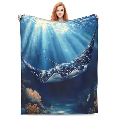 Stingray in Blue Ocean Blanket: Spotted Eagle Ray Art