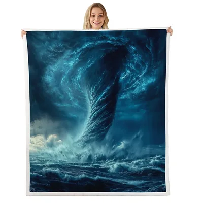 Dark Ocean Tornado Wave Blanket Stormy Sea Design