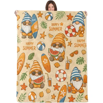 Summer Gnome Beach Pattern Blanket: Cozy Summer Gnome Surfing Design