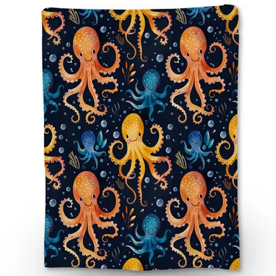 Orange Mermaid Blanket: Cute Octopus Pattern for Ocean Lovers