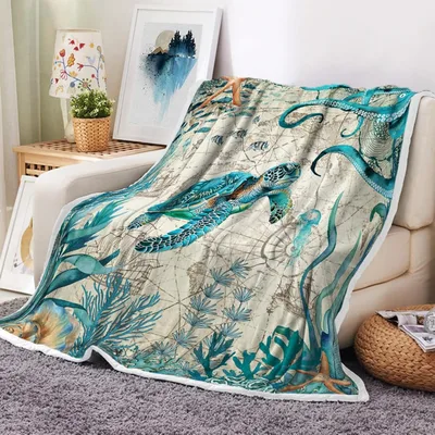 Sea Turtle Octopus Ocean Blanket: A Vintage Nautical Design