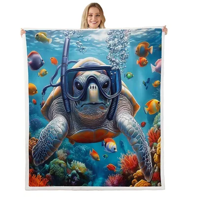 Turtle with Snorkel Mask Blanket: Underwater Adventure Design