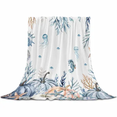 Coastal Starfish and Seahorses Blanket: Ocean Pumpkins Throw
